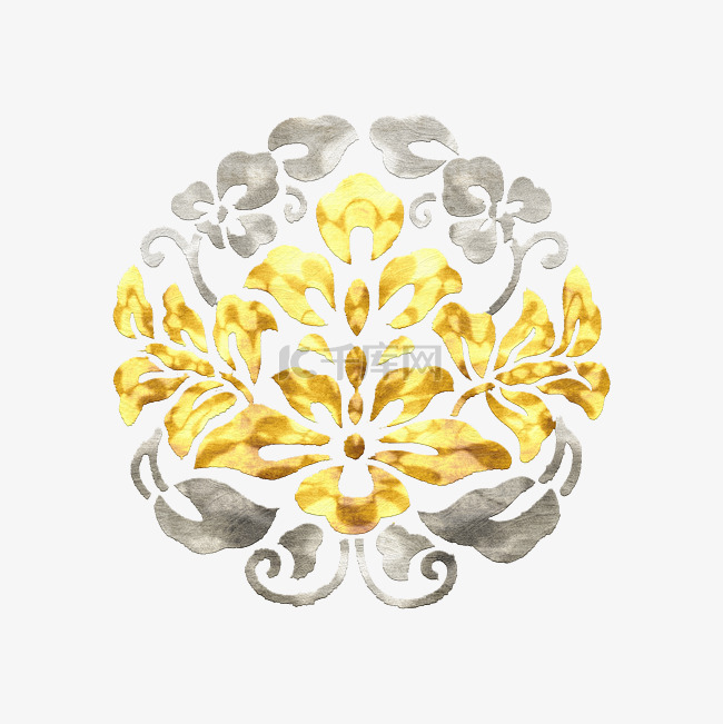 中国风古典金色金箔灵兽对称团花