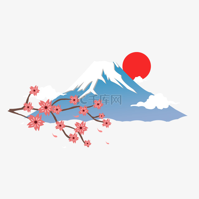 日本富士山风景插画