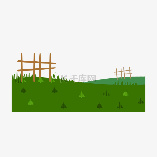 木质栅栏草地插画