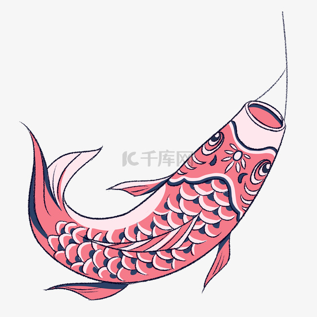 日本红色的鲤鱼旗插画