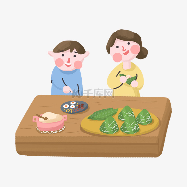 端午节家人一起制作粽子