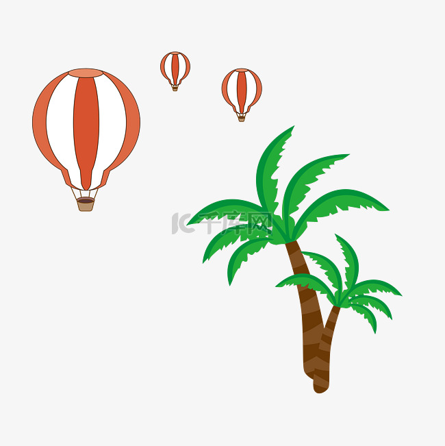 旅游热气球与棕榈树