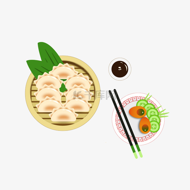 矢量手绘美味笼屉水饺