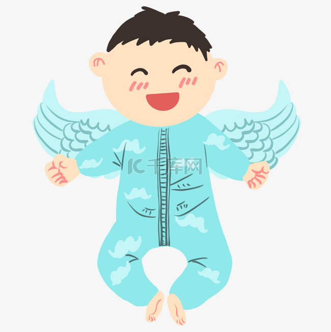 蓝色服饰婴儿小天使插画