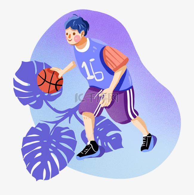 打篮球的运动男孩手绘卡通插画p
