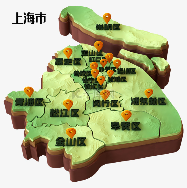 绿色立体上海地图