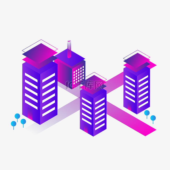 紫色立体渐变城市建筑