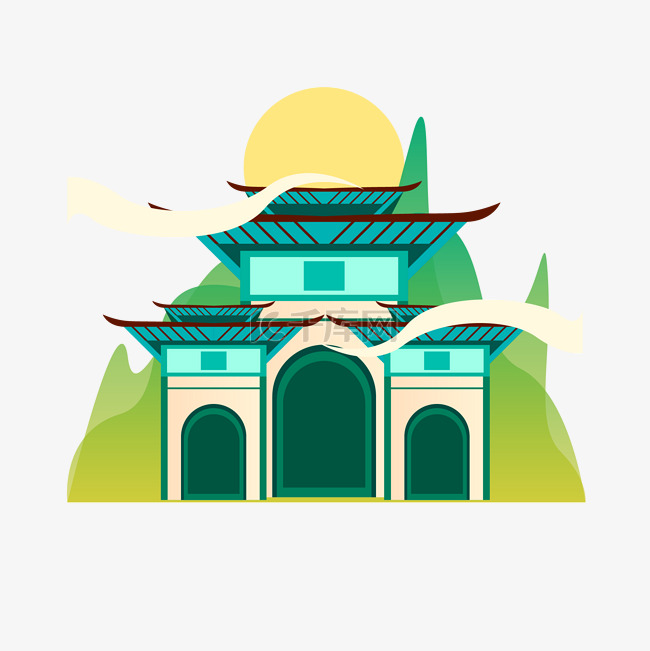 国潮古风寺庙建筑