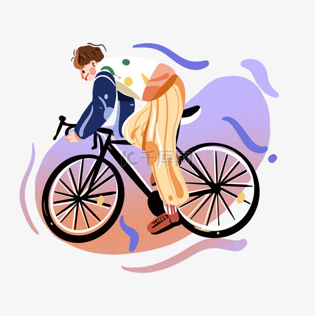 骑自行车的男孩彩色系韩系手绘插