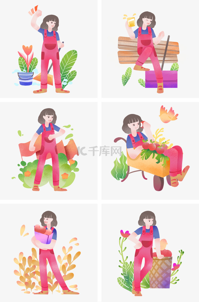 劳动节人物合集插画