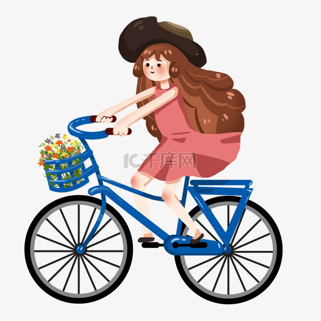 卡通女孩在骑单车
