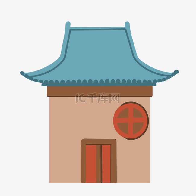 蓝色瓦房古风建筑