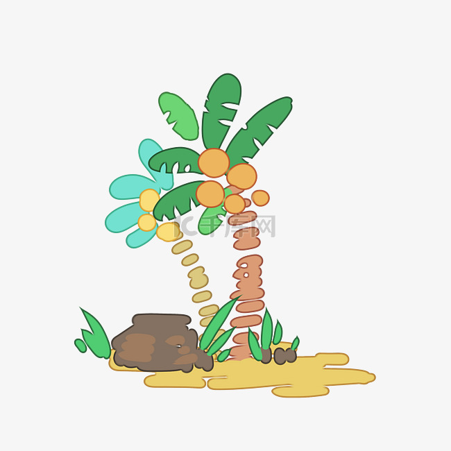 免扣卡通植物椰子树