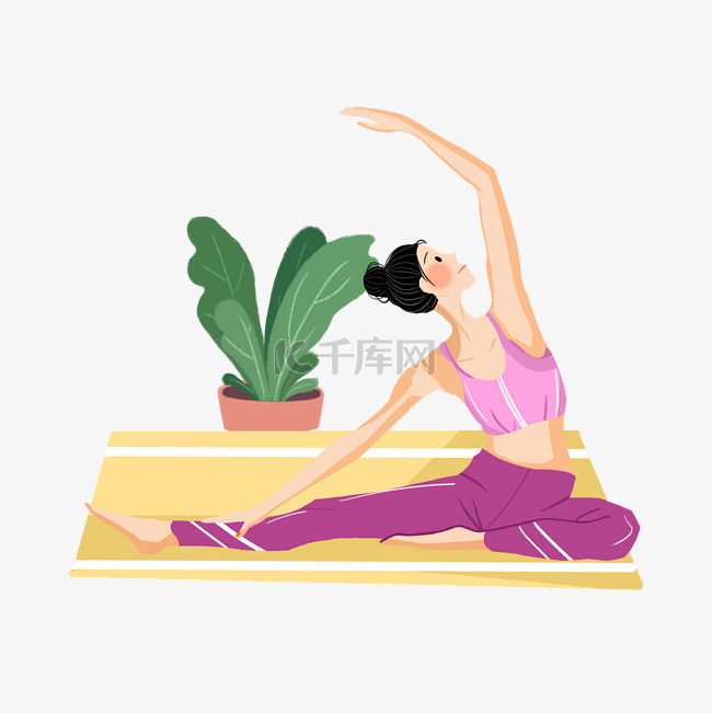 夏季女生暑假在家练瑜伽健身