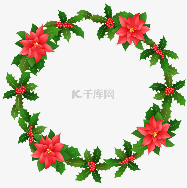 圣诞节一品红植物圆形装饰边框花