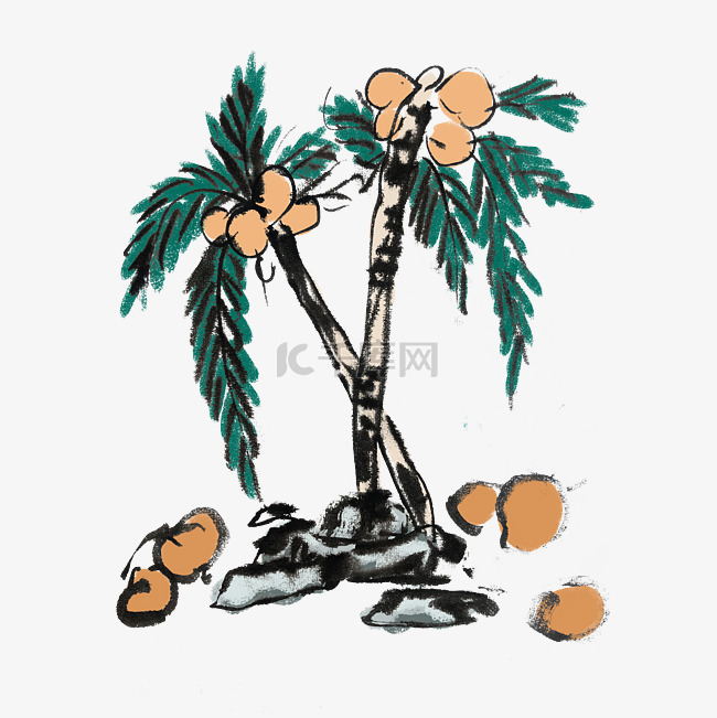 夏天椰子树椰子手绘
