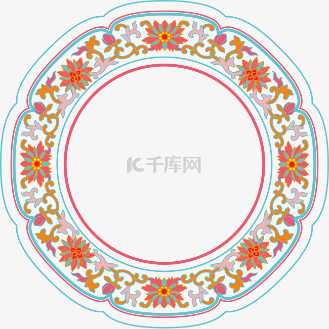 中式纹理圆形西番莲纹样