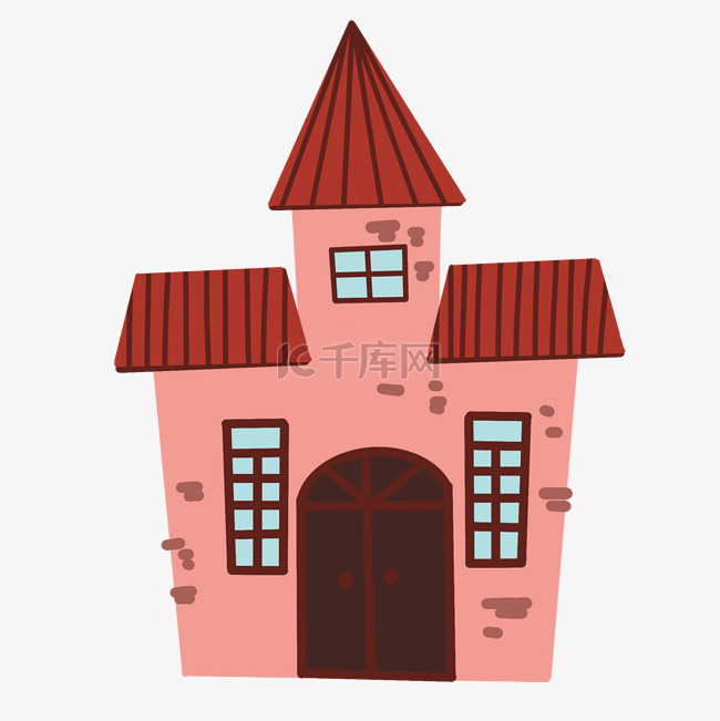 建筑城堡红色瓦房插画