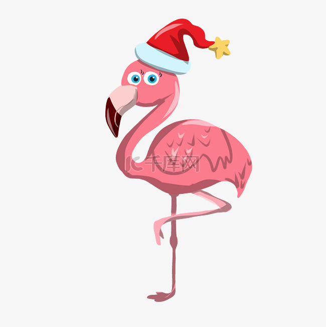 戴圣诞帽的火烈鸟插画