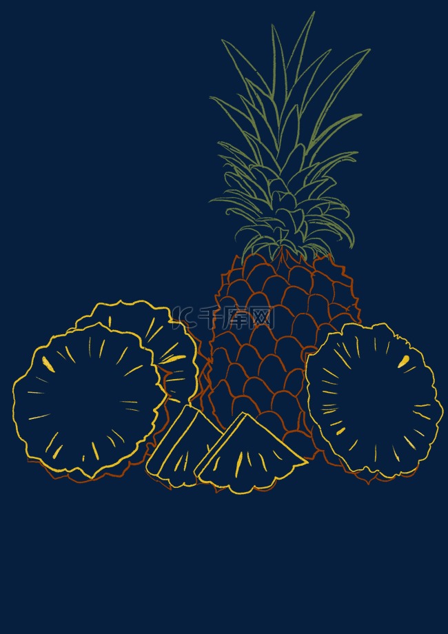 夏季水果线描菠萝凤梨