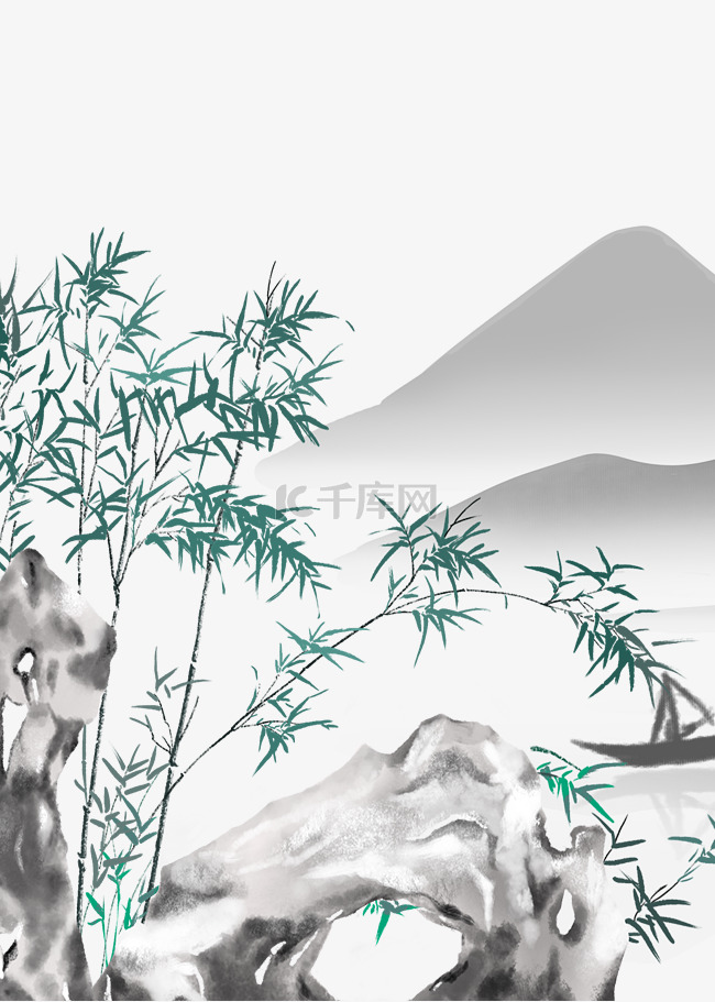 中式竹子绿色水墨装饰画