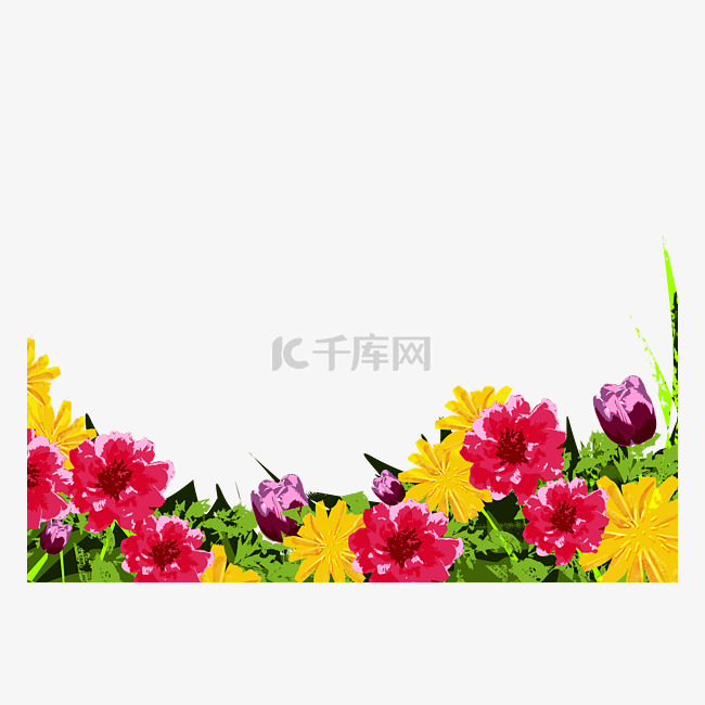春天波普写实高饱和色彩花丛装饰