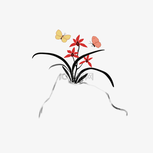 水墨画之兰花与蝴蝶