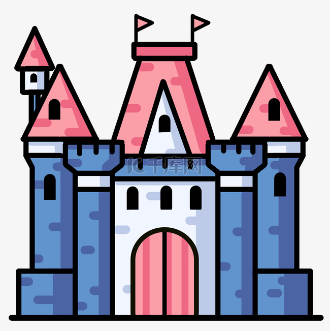 粉蓝色建筑城堡插画