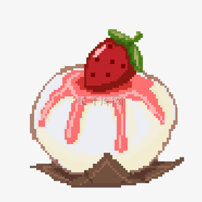 草莓蛋糕像素画插图