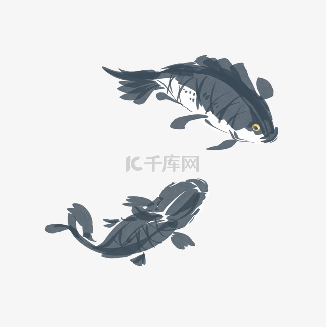 水墨中国风卡通鱼