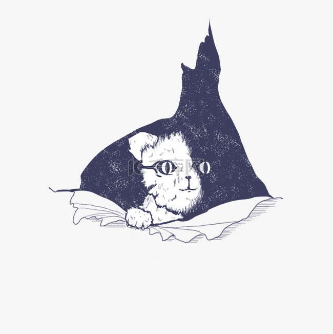 猫咪黑白插画风格纹身图案