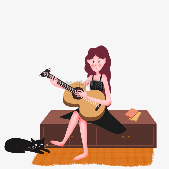 时尚女孩在弹吉它