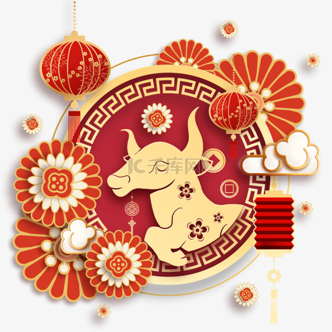 新年春节喜庆红色牛年
