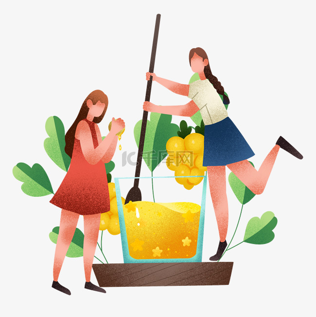 夏季女孩和果汁插画