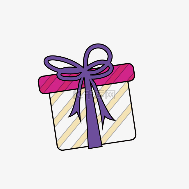 卡通紫色系带礼盒免抠图