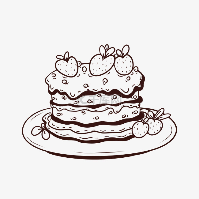 蛋糕黑白线描PNG免抠图