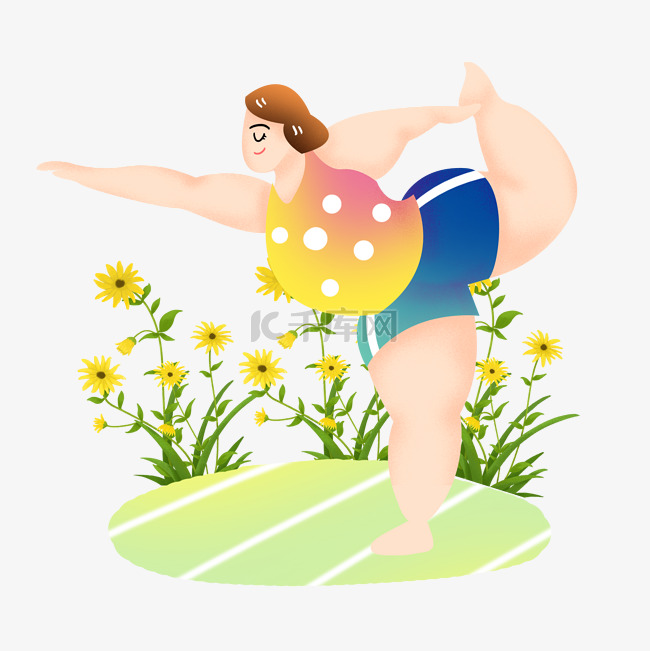 运动生活胖女孩瑜伽素材