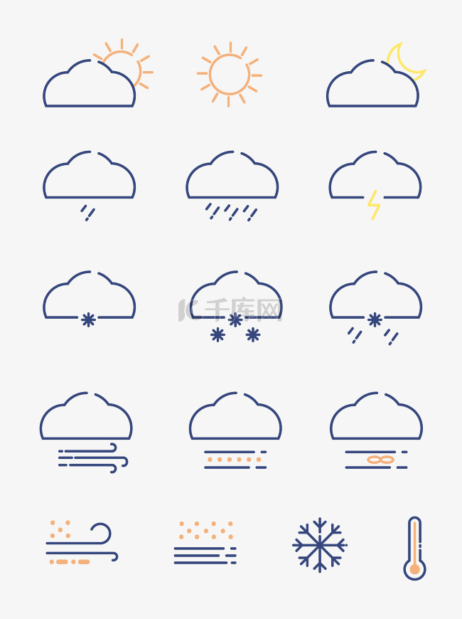 天气线性简约图标集合