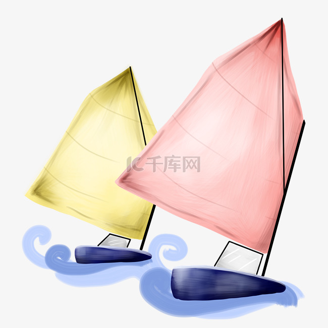 两只帆船装饰插画