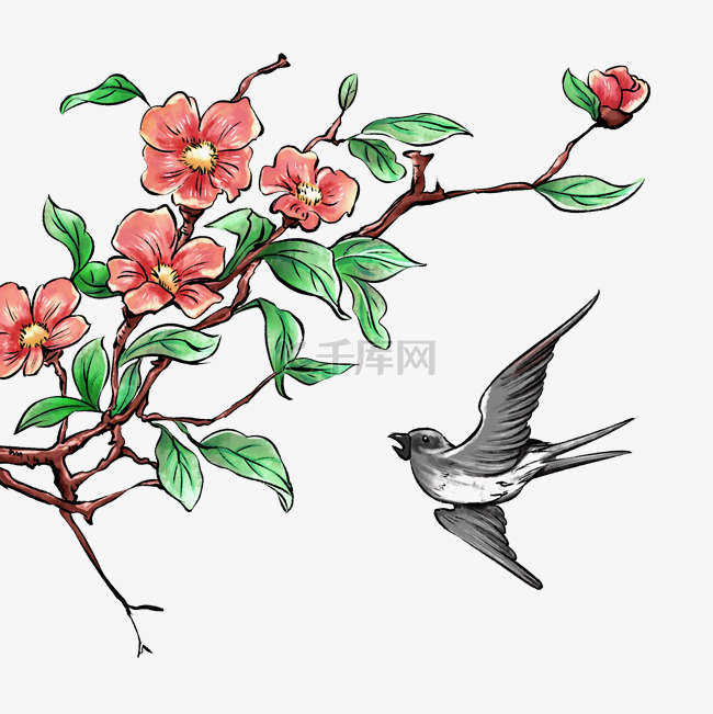 中国风工笔画花鸟