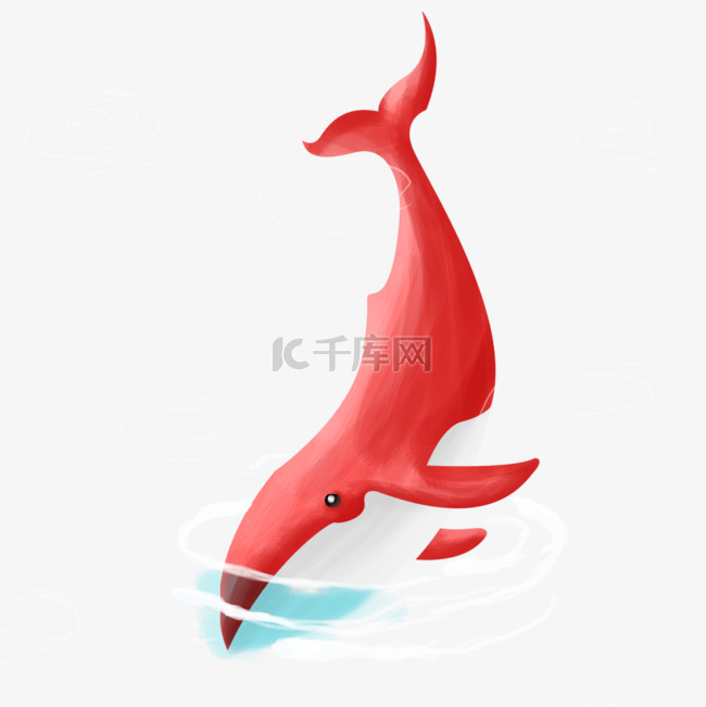红色手绘海豚