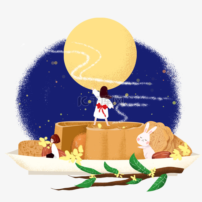 中秋节赏月月饼卡通