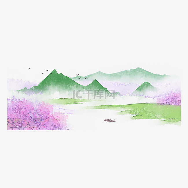 绿岸应花水墨山水风景