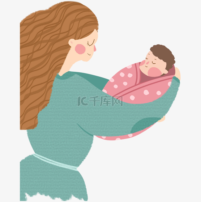 母亲节抱着婴儿长发妈妈PNG素材