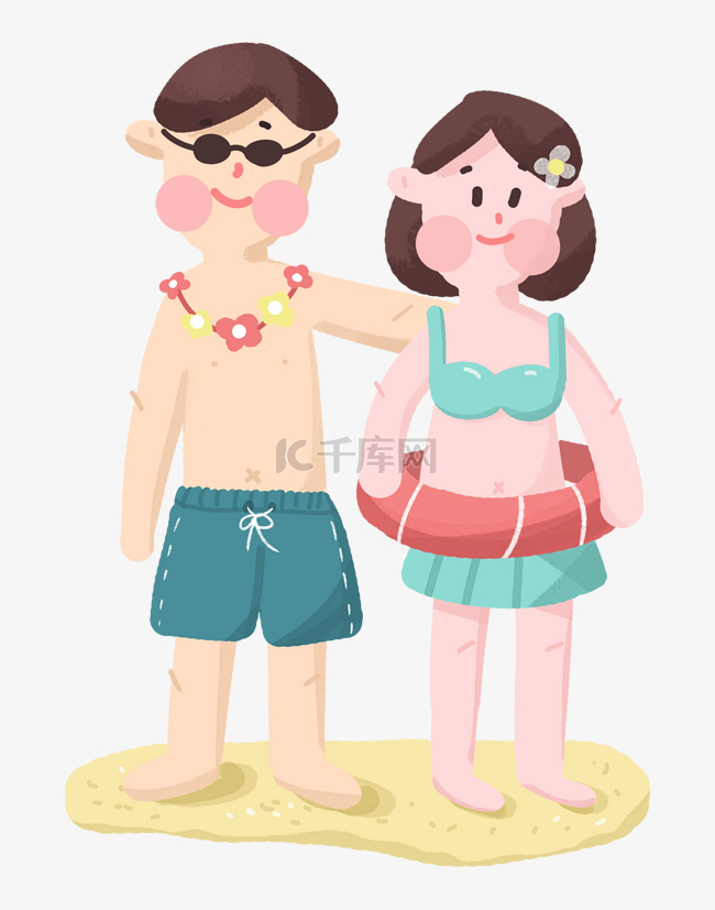 夏季情侣泳装打扮墨镜短裤