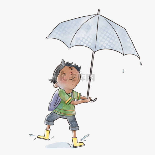 卡通儿童雨伞可爱手绘插画水彩元