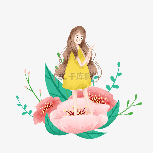 简约站在樱花里的女孩插画海报免
