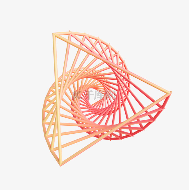 橙色抽象螺旋线条3d元素