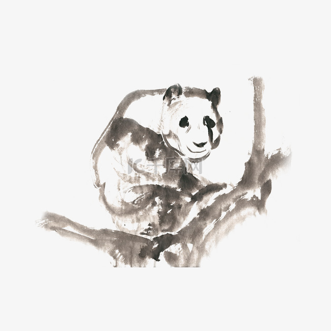 笨拙的熊猫水墨画PNG免抠素材