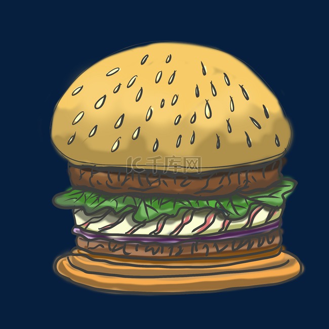 汉堡主题美食卡通手绘漫画风